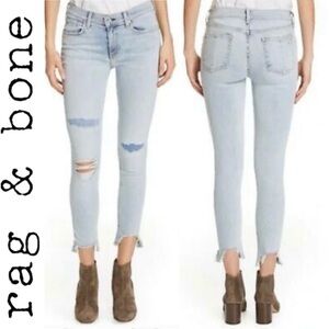 NWT Rag & Bone Ankle Skinny Chewed Raw Hem Jeans in Lynn with Patch Holes
